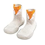 Unisex Kleinkind Krabbelschuhe Socken Baby Jungen MädchenRutschfest Gummisohle Hohe Hüttenschuhe Kniestrümpfe mit Cartoon Tier Muster Kindersocken, Komfortabel Atmungsaktive Weiche Lederpuschen 6M-2Y