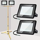 Hegnuth Baustrahler LED mit stativ, 2x50W LED Strahler 6000K Kaltweiß 4250LM, IP66 Wasserdicht, LED Fluter Flutlicht Stativ für baustrahler Hof, Garten, Platz, Lager, Werkstatt…