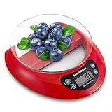 Bonsenkitchen Digitale Waage Küchenwaage Professionelle Klein Digitalwaage mit Tara-Funktion, Entnahme Glasablage und LCD Display Hochpräzise Elektronische Küche Waage - 5Kg /11Lb, Rot (KS8802)