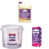 Metylan Aktiv Tapetenablöser, Tapetenlöser mit Aktiv-Wirkstoff löst schnell und problemlos 1x5L, Metylan Tapeziereimer 10L & Metylan Direct Vliestapetenkleister 1x400g