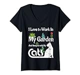 Damen Ich möchte einfach nur in meinem Garten arbeiten und mit meiner Katze abhängen T-Shirt mit V