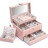 LONG-L Tragbare Schmuck Aufbewahrungs Box,Luxus Schmuck Organizer Kästchen,Halskette Ohrring Behälter Halter,Abschließbarer Party Make-up B