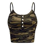 Crop Tops Camouflage Top Damen Bauchfrei Camisole Tank Top Bedruckt Tshirts Sommer Slim Fit TräGertop O-Ausschnitt TräGershirt Elegant Spaghetti Top Kurze ÄRmelloses Oberteile LäSsige (L, 1-Braun)