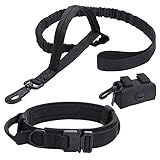 VMC Schwarzes Hundehalsband mit Griff, inklusive Bungee-Leine und Kotbeutel, passend für die meisten K9-Friends, Nylon-Material, robust und langlebig, bequeme Griffe, gesicherte S