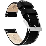 Schnellverschluß. - Top Marke Leder Uhrenarmbänder - Wahl der Farbe und Breite (18mm, 20mm or 22mm) Schwarz Leder/Weiss Nahtlinie 22