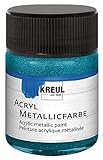 Kreul 77582 - Acryl Metallicfarbe, 50 ml Glas in metallic petrol, glamouröse Acrylfarbe mit Metalliceffekt auf Wasserbasis, cremig deckend, schnelltrocknend und w
