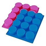 Phoetya 12 Hohlräume Silikonform, 2 Stück runde Kuchenform Schokoladenplätzchenform Handgemachte Seifenform DIY Backwerkzeug Tablett Wiederverwendbar für runde Candy Jello Kuchen Schok