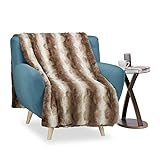 Relaxdays Felldecke Kunstfell, Kuscheldecke für Couch, Bett, doppellagige flauschige Tagesdecke, Größe 150x200 cm, b