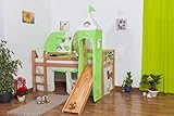 Kinderbett Hochbett Andi Buche Vollholz massiv natur mit Rutsche und Turm inkl. Rollrost - 90 x 200