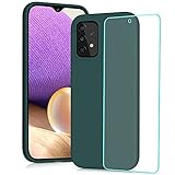 YATWIN kompatibel mit Handyhülle Samsung Galaxy A32 Hülle + 1Pcs Panzerglas Schutzfolie, Ultra Dünn Silikon Hülle Samsung A32 5G, Schutzhülle Samsung A32 Case 6,5 Zoll Dunkelgrü