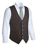 HISDERN Manner formale Hochzeit Party 5 Tasten Wolle Weste Herringbone Tweed Westen Kleid Anzug W