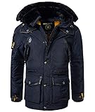 Geographical Norway Herren Winterjacke Jacke Parka Kunstfellkragen H-259 (Marineblau, L)