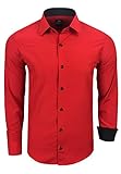 Rusty Neal Herren-Hemd Premium Slim Fit Langarm Stretch Kontrast Hemd Business-Hemden Freizeithemd, Größe S-6XL:L, Farbe:R