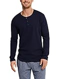 Schiesser Herren Mix & Relax Langarmshirt Knopfleiste Schlafanzugoberteil, Blau (Dunkelblau 803), 50