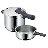 WMF Perfect Plus Schnellkochtopf Set Induktion 3-teilig, Dampfkochtopf 6,5l + 3l mit Einsatz-Set, Cromargan Edelstahl poliert, 2