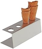 APS 11881 Matt polierter Edelstahl Eiswaffel Ständer mit rutschfesten Füßen, 4 Löcher (2 x Ø 31 mm, 2 x Ø 26 mm), 9,5 x 27,5 x 9