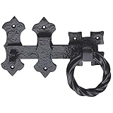 Verziertes Ringhebegriff-Set für Gartentore – Schwarz Antik-Finish | Traditioneller Daumenriegel – Geeignet für Außentüren und Tore – Gartentorg