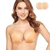 KISSCAT Klebe BH für Damen, Wiederverwendbare Unsichtbar Silikon Selbstklebend BH für Abendkleid, Brautkleid, Hochzeitskleid und rückenfreie Kleidung (Fleischfarben, D)