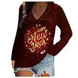 Eaylis Damen V Ausschnitt Langarmshirt Strick Locker Pullover Sweatshirt Weihnachtspulli Oberteile Lustige Druck Christmas Jumper Loose Kapuzenpullover Blouse top Langarm S