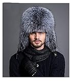 JSJJAEY Wintermütze Winter Männer Silber Fuchs Aviator Bomber Hut Waschbär Ushanka Cap Trapper Russischer Mann Skihüte Mützen Real (Color : Silver Fox, Hat Size : One Size)