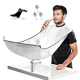 1DOT2 Bart Schürze mit Bart Schablone Rasierumhang Geschenk für Ehemann Männer Bart Lätzchen Sammeltuch für Bart Rasur Bartgestaltung Haare Kontur Bartlinie Bartformen Herren weiß