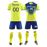 Benutzerdefiniert Trikot T-Shirt Shorts 2 Teiliges Set Jeder Name Nummer Team Logo - Fußballtrikot Kinder Männer Jungen Personalisierte Fußballtrikots (Gelb)