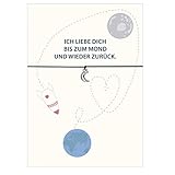 Glücksschmiedin Liebes Armband mit Mond Anhänger versilbert, elastischem Textilband in schwarz und liebevoller Karte: Ich Liebe Dich bis zum Mond…