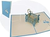 LIN-POP UP 3D Grußkarten Glückwunschkarten Geburtskarten Grußkarten Geburt Babykarten, Kinderbett Jung