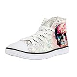 Damen Schuhe Canvas Sneaker Schnürer High Top Schuhe Totenkopf Schädel Turnschuhe Sportschuhe Laufschuhe Weiß EU39