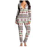 Onesie Pyjamas für Damen Geknöpfte Klappe Jumpsuit Langarm Bodysuit Strampler Nachtwäsche Einteiler Erwachsene Strampler Butt-Flap Zurück Erwachsene O