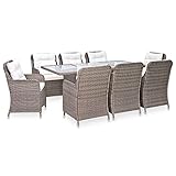 9-TLG Bistro-Lounge-Set mit Tisch mit Milchglas-Tischplatte, 8 Sitzpolster und 8 Rückenkissen, Garten-Essgrupp