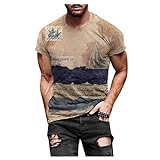 Masrin Herren T-Shirt Frühling Sommer Navigation Motiv Pullover Vintage 3D Bedruckte Tops Kurzarm O-Ausschnitt Slim Tunika Bluse(XL,Khaki)