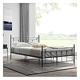Jugendbett Metallbett Bettgestell 140X200 cm Bett Doppelbett Ehebett Gästebett Mit Kopfteil und Lattenrost Einzelbettgestell, Bettgestell aus M