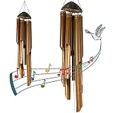 ART-CRAFT 2x rustikales Bambus Windspiel groß Bamboo Bamboo Feng Shui Glockenspiel aus Bambus Holzwindspiele für draußen handgemacht länge 90 und 100