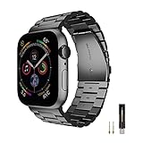 BERYCH Armband Kompatibel mit Apple Watch Armband 42mm 44mm，Edelstahl Ersatz Armband für apple watch se，Kompatibel mit Apple Watch Series 6 Series 5 Series 4 Series 3/2 /1 (Schwarz)