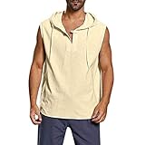 sutelang lurryly Tanktops mit Kapuze, ärmellos, aus Baumwolle und Leinen, für Herren, einfarbig, V-Ausschnitt, elegant, gerader Schnitt, Sommerbluse, atmungsaktiv, T-Shirt Tops, kaki, 56