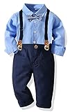 Yokald 4tlg Baby Jungen Bekleidungssets Anzug Kleid Strampler + hosenträger Fliege Krawatte Anzug Gentleman Festliche Taufe Hochzeit Langarm Baby Kleikind 6 Monate - 6 Jahre (Blau005, 6-12M)