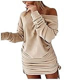 Hirolan Pulloverkleid Damen Sexy Slim Pullover Langarm Sweatshirtkleid FüR Frauen Und Teens Herbst Strickkleid Tunika Kleid Mit GüRtel Rundhals SchräGschulter Pullover Kleid Temp