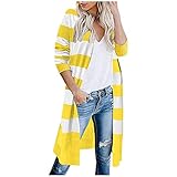 Tuaygm Strickjacke Damen Lang Herbst Winter Open Front Pulli Jacke Damen Strickjacke Casual Strick Cardigan Strickpullover Strickmantel Langer (Gelb, L)