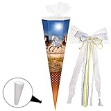 alles-meine.de GmbH stabile Spitze - aus Kunststoff - für Schultüte -  Wildpferde - Pferde im Galopp  - 50 / 70 / 85 cm - incl. große 3-D Effekt _ Schleife - Zuckertüte - ALLE