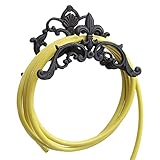 Spetebo Gusseisen Wand Schlauchhalter Lilie - 28 x 18 x 14 cm - Garten Schlauchhalterung Metall Wand Halterung Antik