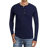 Chejarity Herren Klassisch Langarmshirt mit Knöpfen V-Ausschnitt T-Shirt Herbst Langärmliges Henley-Shirt Regular Fit Basic Einfarbige T-S