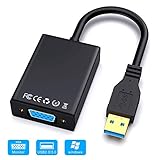 GANA USB zu VGA Adapter, USB 3.0/2.0 zu VGA Video Adapter, 1080P USB auf VGA Video Adapter Konverter, Externe Grafikkarte für PC, Laptop Windows 10/8.1/8/7/XP - Schw