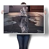 Wandbild Katze Reflexion Tiger dekorative Malerei Kunst Leinwand Wandbild 50 (cm) X75 (cm)