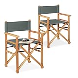 Relaxdays Regiestuhl 2er Set, Holz, Stoff, klappbarer Regiesessel, Balkon, Garten, Camping, Klappstuhl bis 100 kg, g