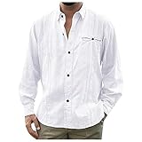 Julhold Freizeithemd Poloshirts Herren Langarm T-Shirt Longsleeve Einfarbig Stehkragen Slim Henley Shirt fit mit Knöpfen Hemd (Weiß,M)