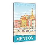 Vintage-Reise-Poster Europa Menton Frankreich Leinwand Poster Wandkunst Dekor Bild Gemälde für Wohnzimmer Schlafzimmer Dekoration Rahmen: 40 x 60