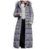 LUNULE Damen Pufferjacke Langer Verdickung Daunenjacke mit Fellkragen Langarm Reißverschluss Gesteppt Puffermantel mit Kapuze für Frauen Herbst Winter Warme Daunenmantel Damen Steppjacke Kapuzenjack