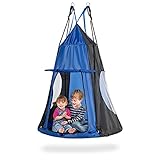 GIANTEX Nestschaukel Outdoor mit Zelt, Kinderschaukel bis 150 kg belastbar, Gartenschaukel Ø 100 cm für Kinder & Erwachsene, Hängeschaukel höhenverstellbar, Tellerschaukel mit Tür & Fenster (Blau)