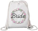 ShirtStreet Braut Security Junggesellinnenabschied JGA Premium Bio Baumwoll Turnbeutel Rucksack Stanley Stella Blumenkranz Bride, Größe: onesize,N